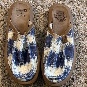 Sanuk Navy Tie-Dye Canvas Slides